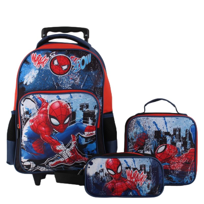 MARVEL - Mochila Con Ruedas + Lonchera + Estuche Niño Spiderman Marvel