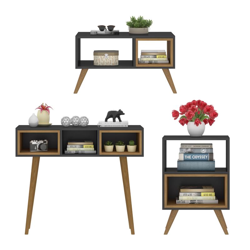 JDO & DESIGN - Combo 3P Mesa Centro+Arrimo+Mesa Lateral Retro Graf/Nog Jdo & Design