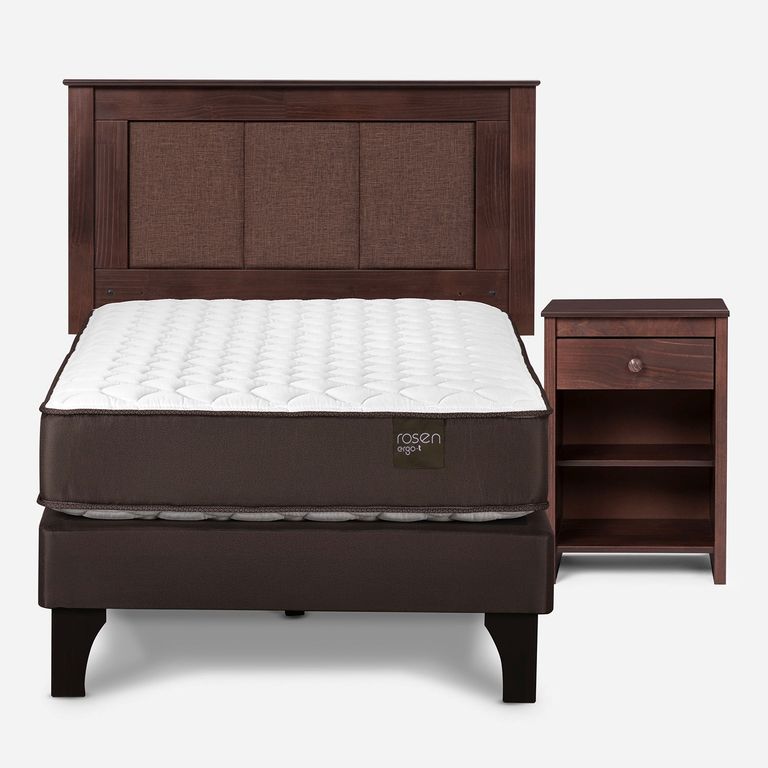 Cama Europea New Ergo T 1 Plaza x 2.00 mt + Respaldo + 1 Velador