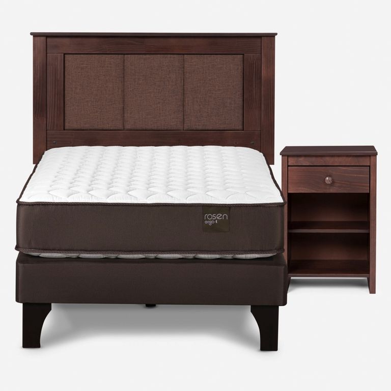 Cama Europea New Ergo T 1.5 Plazas x 2.00 mt + Respaldo + 1 Velador