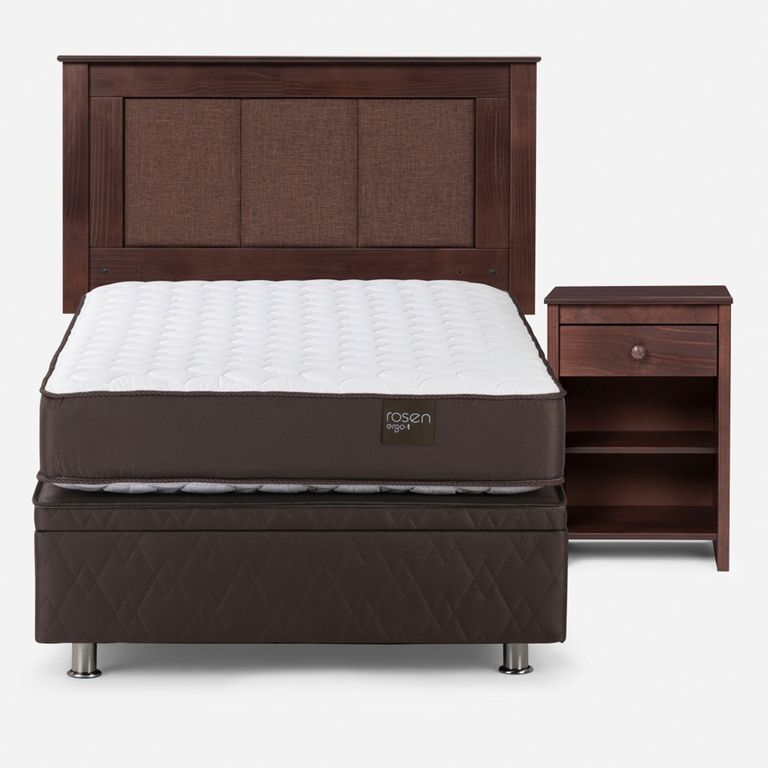 ROSEN Cama baúl New Ergo T 1.5 Plazas x 2.00 mt + Respaldo + 1 Velador