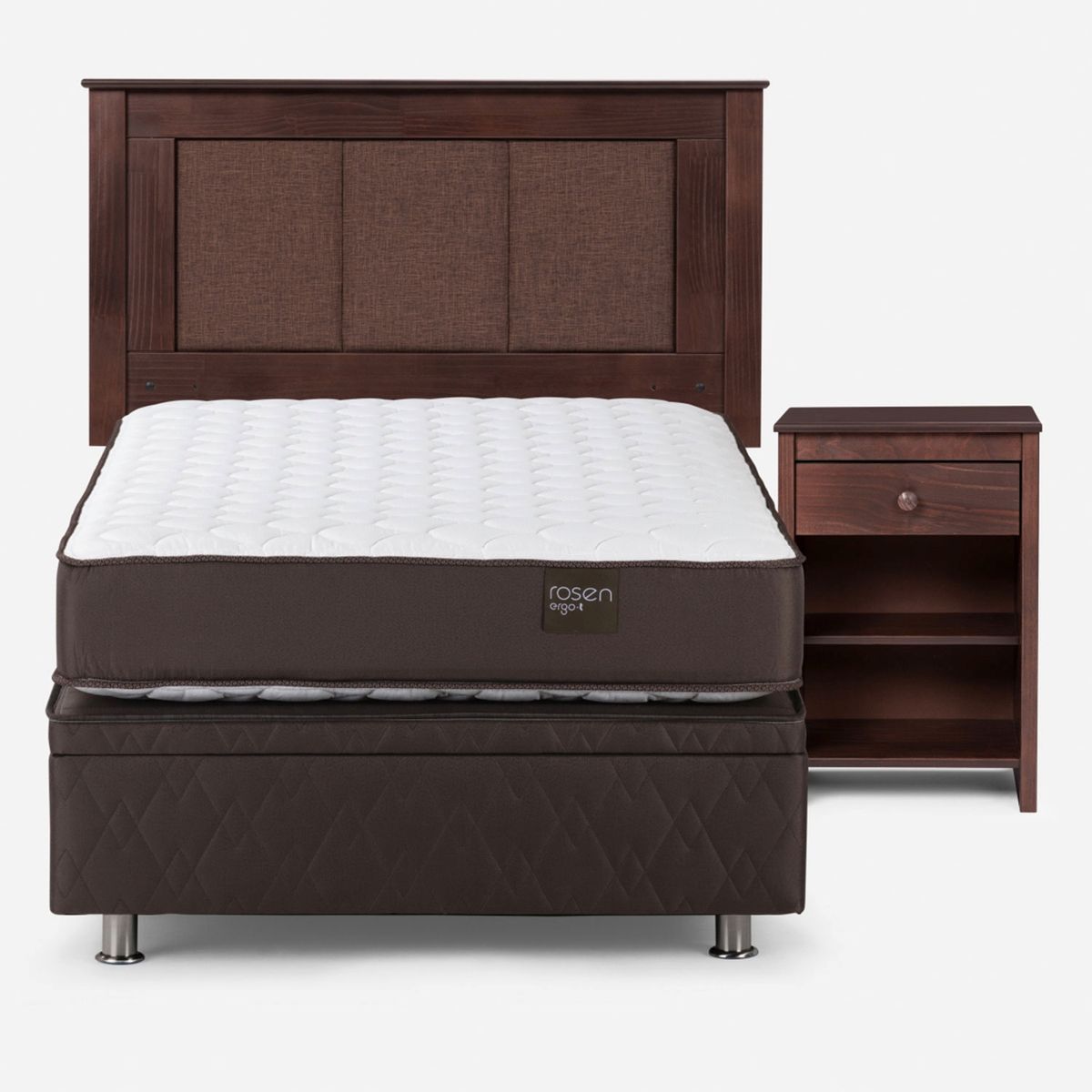 ROSEN - Cama baúl New Ergo T 1.5 Plazas x 2.00 mt + Respaldo + 1 Velador Rosen