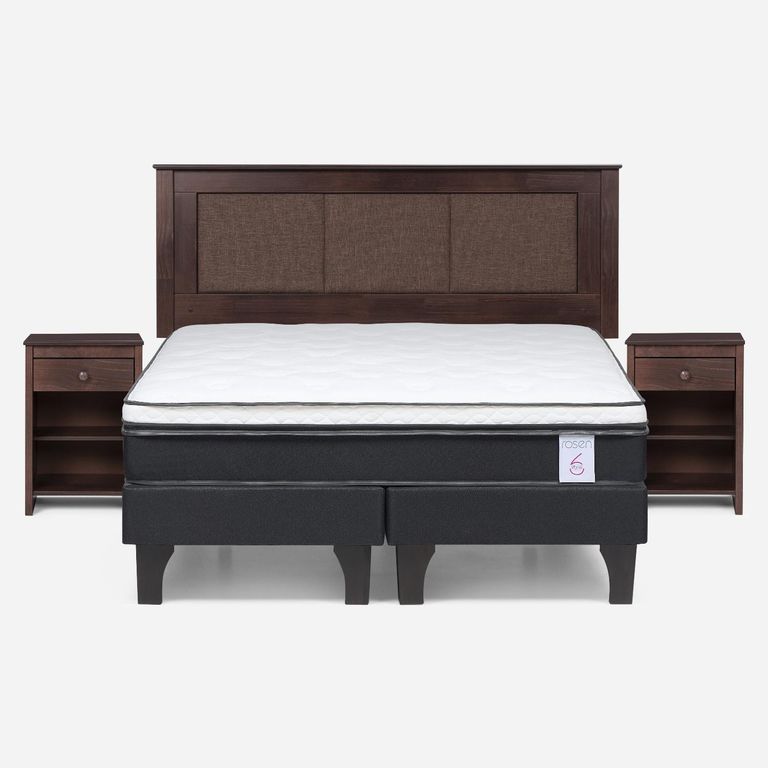 Cama Europea New Style 6 2 Plazas x 2.00 mt Base Dividida + Respaldo + 2 Veladores