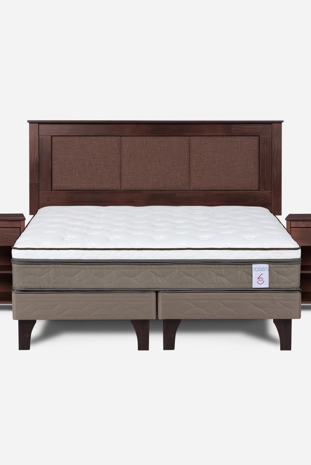 ROSEN - Cama Europea New Style 6 2 Plazas + Respaldo + 2 Veladores Rosen