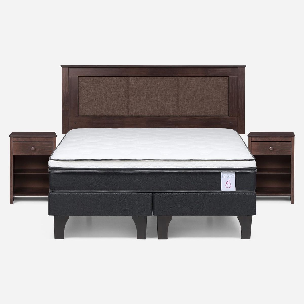 ROSEN - Cama Europea New Style 6 2 Plazas + Respaldo + 2 Veladores Rosen
