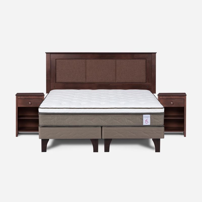 ROSEN - Cama Europea New Style 6 2 Plazas + Respaldo + 2 Veladores Rosen