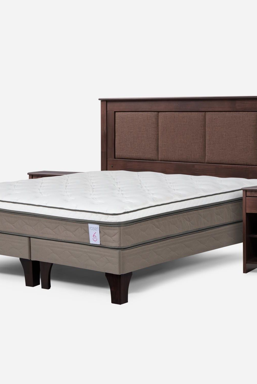ROSEN - Cama Europea New Style 6 2 Plazas + Respaldo + 2 Veladores Rosen