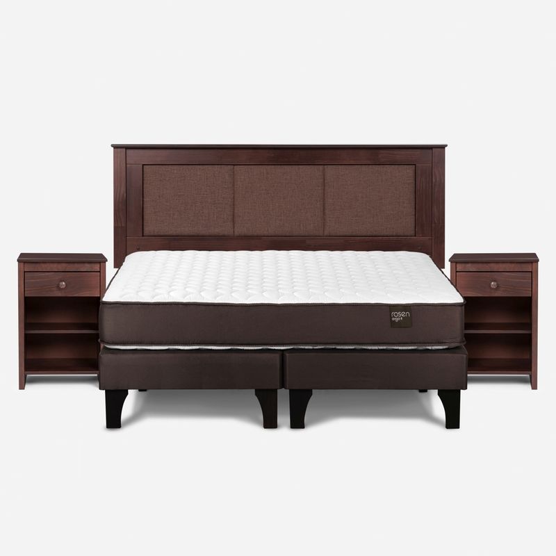ROSEN - Cama Europea Ergo T 2 Plazas + Respaldo + 2 Veladores Rosen