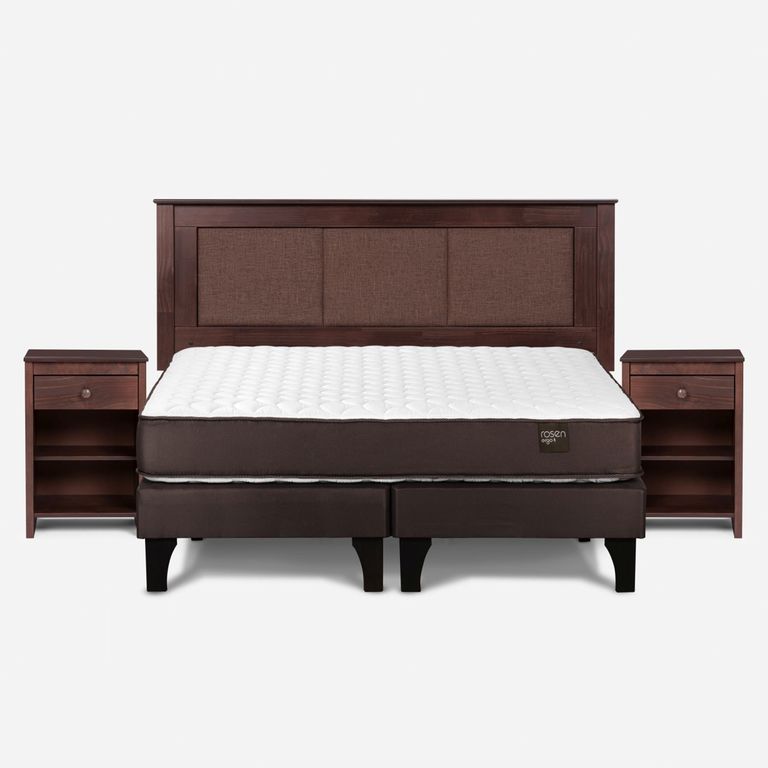 Cama Europea New Ergo T 2 Plazas x 2.00 mt Base Dividida + Respaldo + 2 Veladores