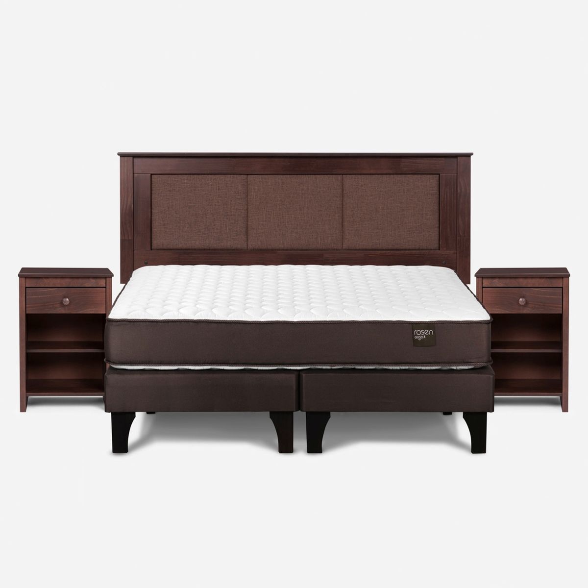ROSEN - Cama Europea 2 Plazas Ergo T Base Dividida Respaldo+ 2 Velador Rachel Rosen