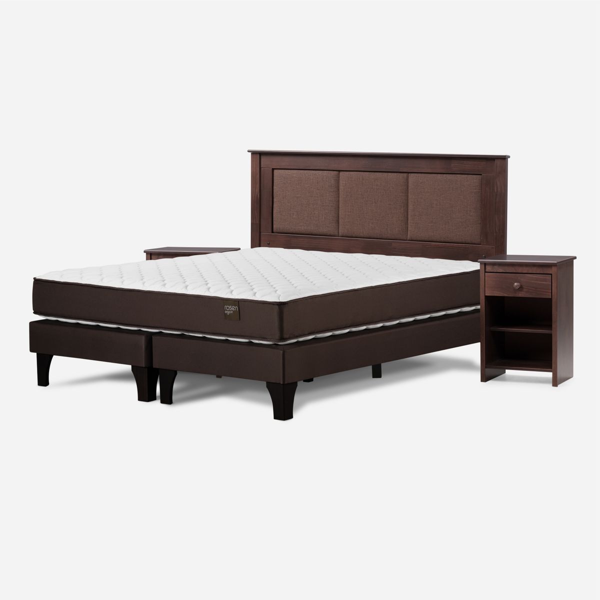 ROSEN - Cama Europea 2 Plazas Ergo T Base Dividida Respaldo+ 2 Velador Rachel Rosen