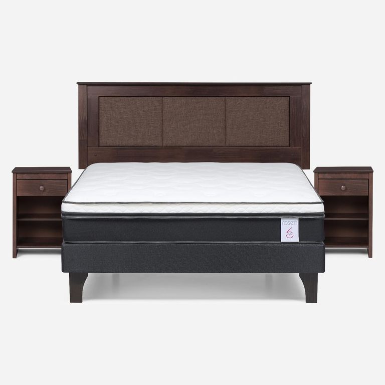 Cama Europea New Style 6 2 Plazas x 2.00 mt Base Normal + Respaldo + 2 Veladores