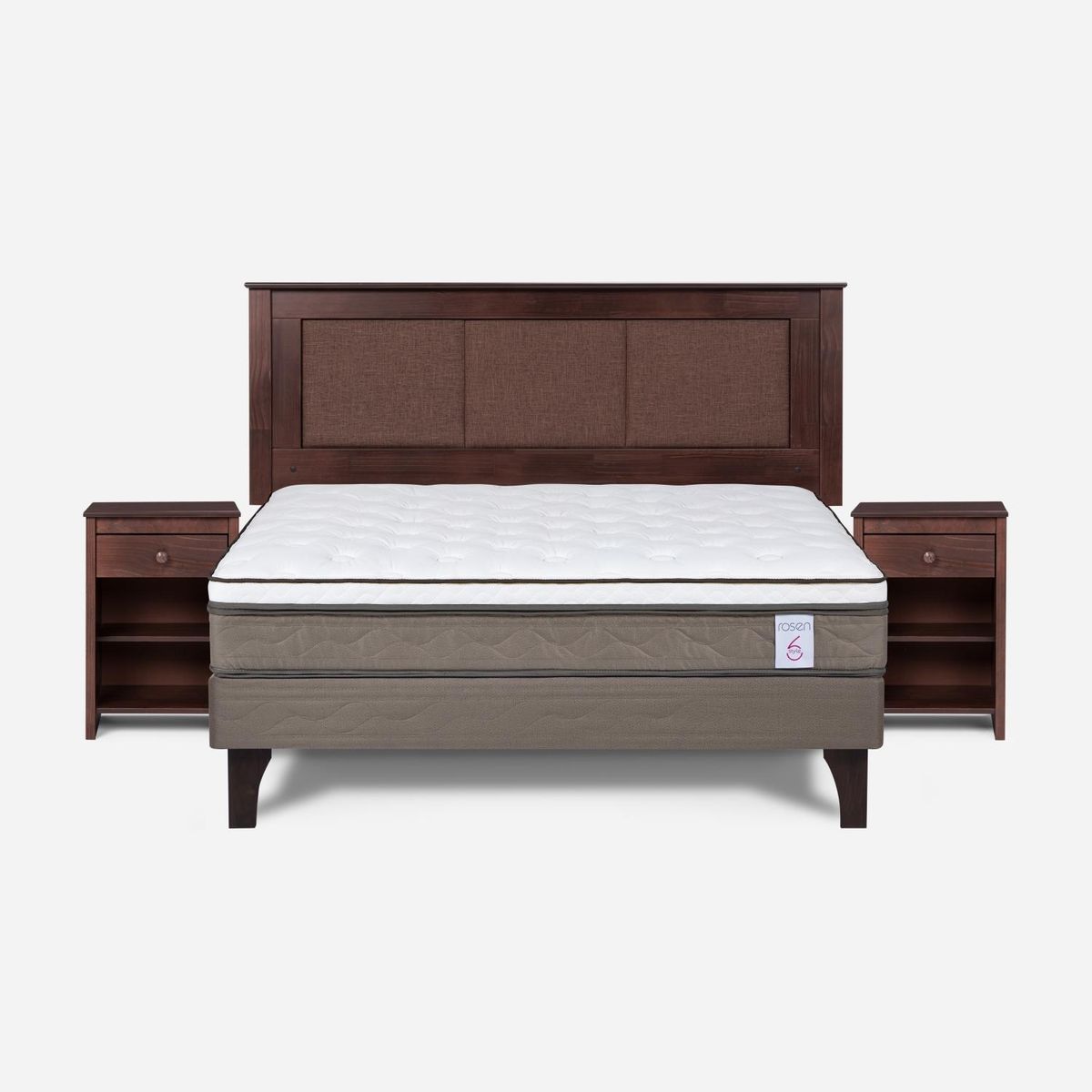 ROSEN - Cama Europea New Style 6 2 Plazas + Respaldo + 2 Veladores Rosen