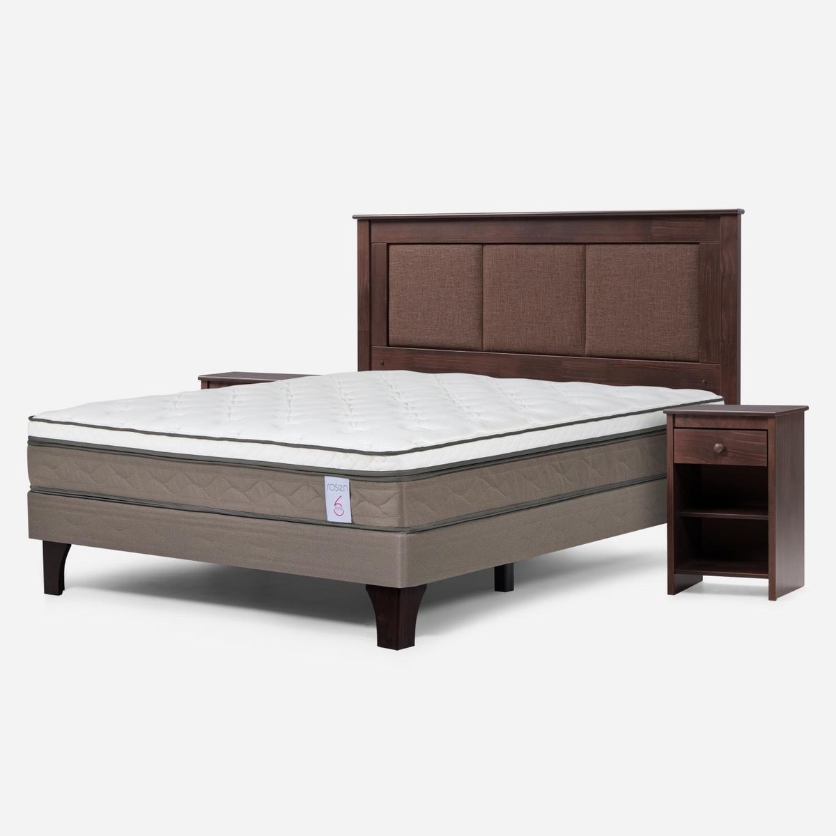 ROSEN - Cama Europea New Style 6 2 Plazas + Respaldo + 2 Veladores Rosen