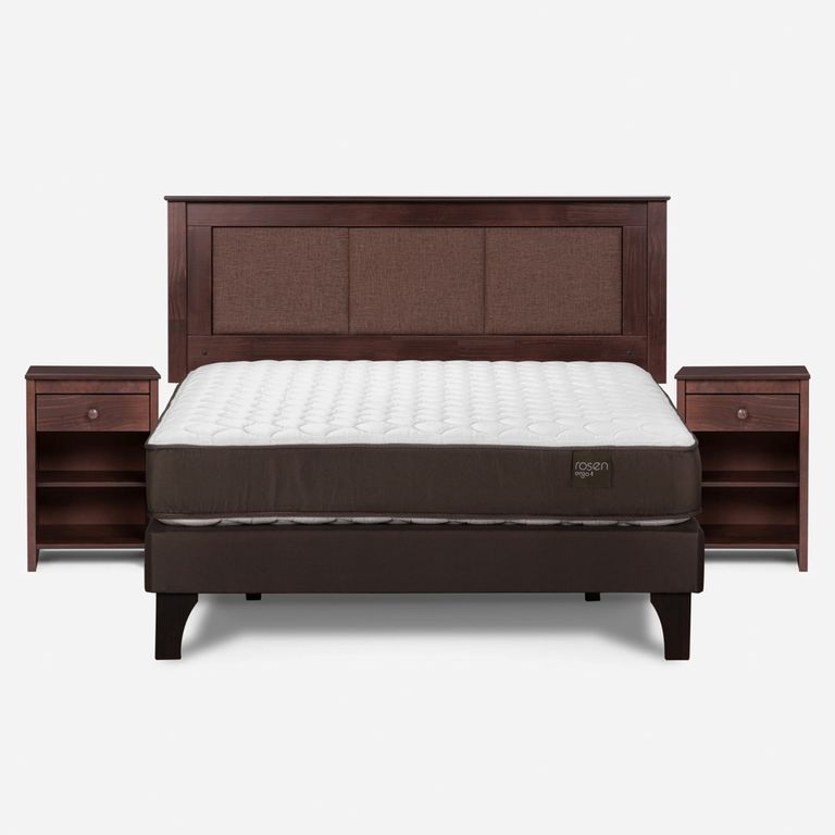 Cama Europea New Ergo T 2 Plazas x 2.00 mt Base Normal + Respaldo + 2 Veladores