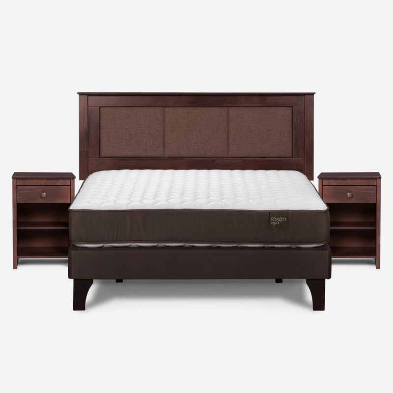 ROSEN - Cama Europea Ergo T 2 Plazas + Respaldo + 2 Veladores Rosen
