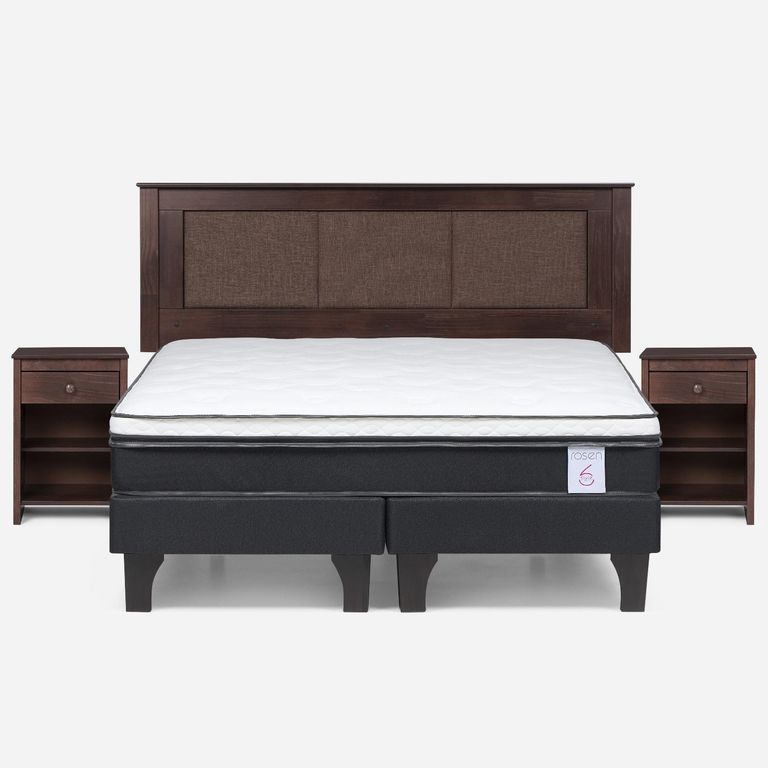 Cama Europea New Style 6 King x 2.00 mt Base Dividida + Respaldo + 2 Veladores