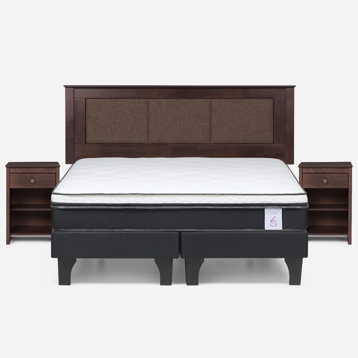 ROSEN - Cama Europea New Style 6 King x 2.00 mt Base Dividida + Respaldo + 2 Veladores Rosen