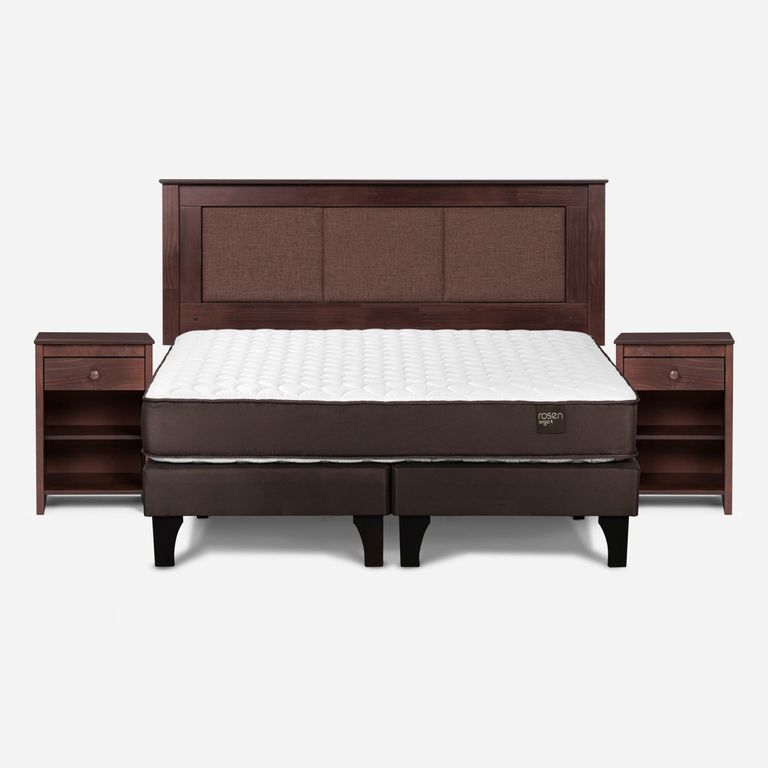 ROSEN Cama Europea New Ergo T King x 2.00 mt Base Dividida + Respaldo + 2 Veladores