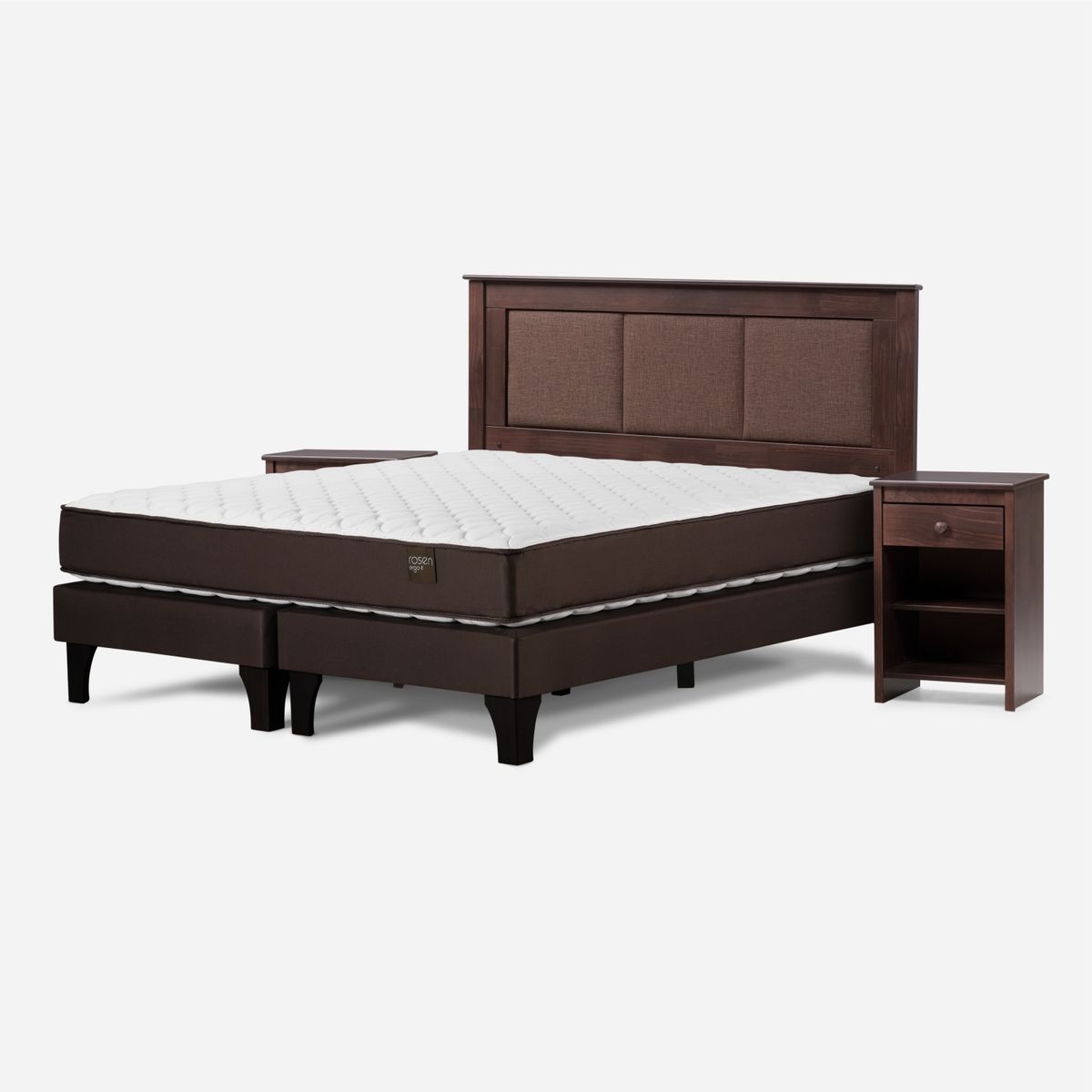 ROSEN - Cama Europea New Ergo T King x 2.00 mt Base Dividida + Respaldo + 2 Veladores Rosen