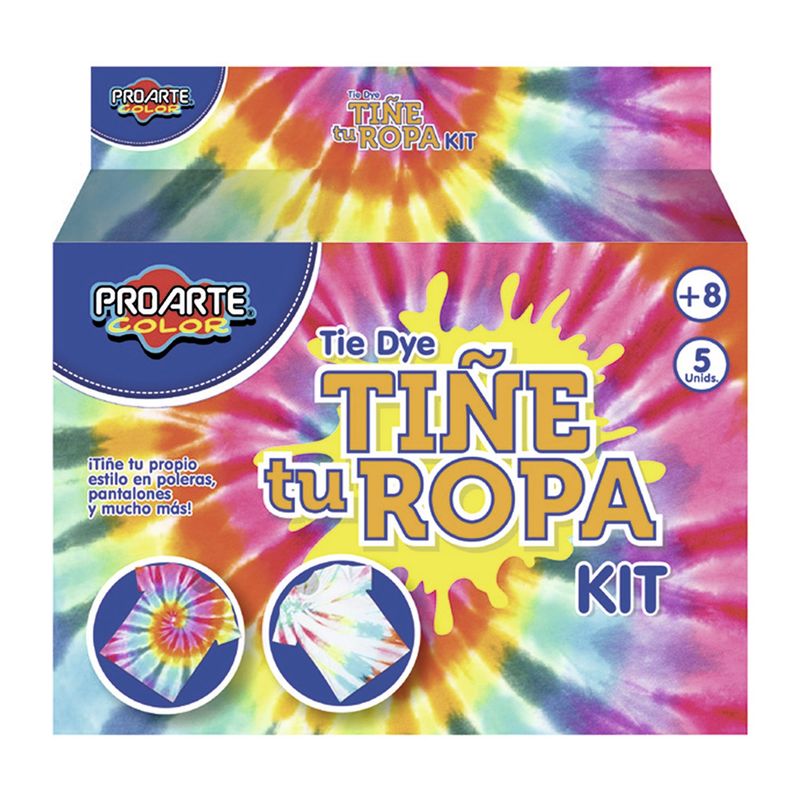 PROARTE - Proarte Set Tie Dye Tiñe Tu Ropa, Incluye 5 Botellas, 10 Bandas De Goma, 1 Par De Guantes Y Folleto De Instrucciones