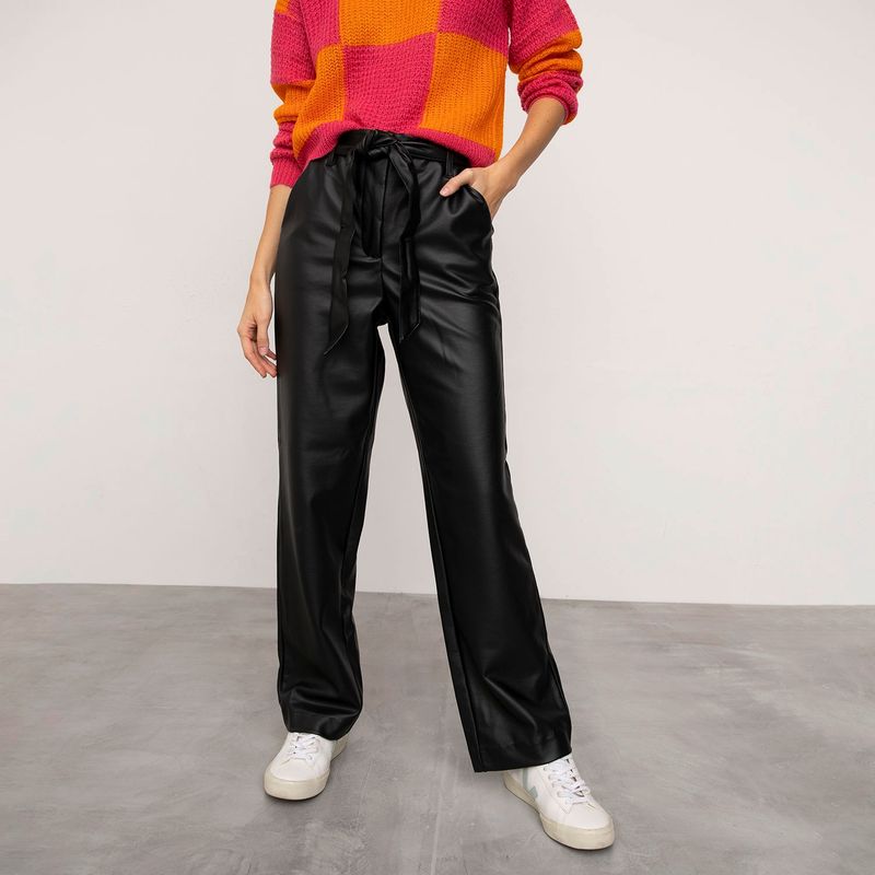 VERO MODA - Vero Moda Pantalón Pu Straight Mujer