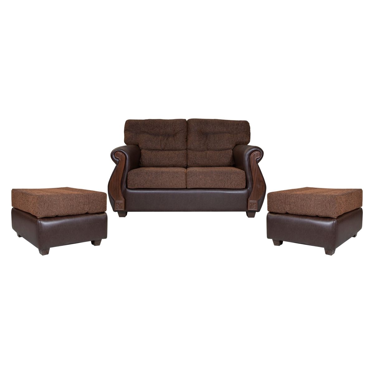 SANENZZO - Sofá Bukele 2 Cuerpos +2 Pouf Café Pu Cafém