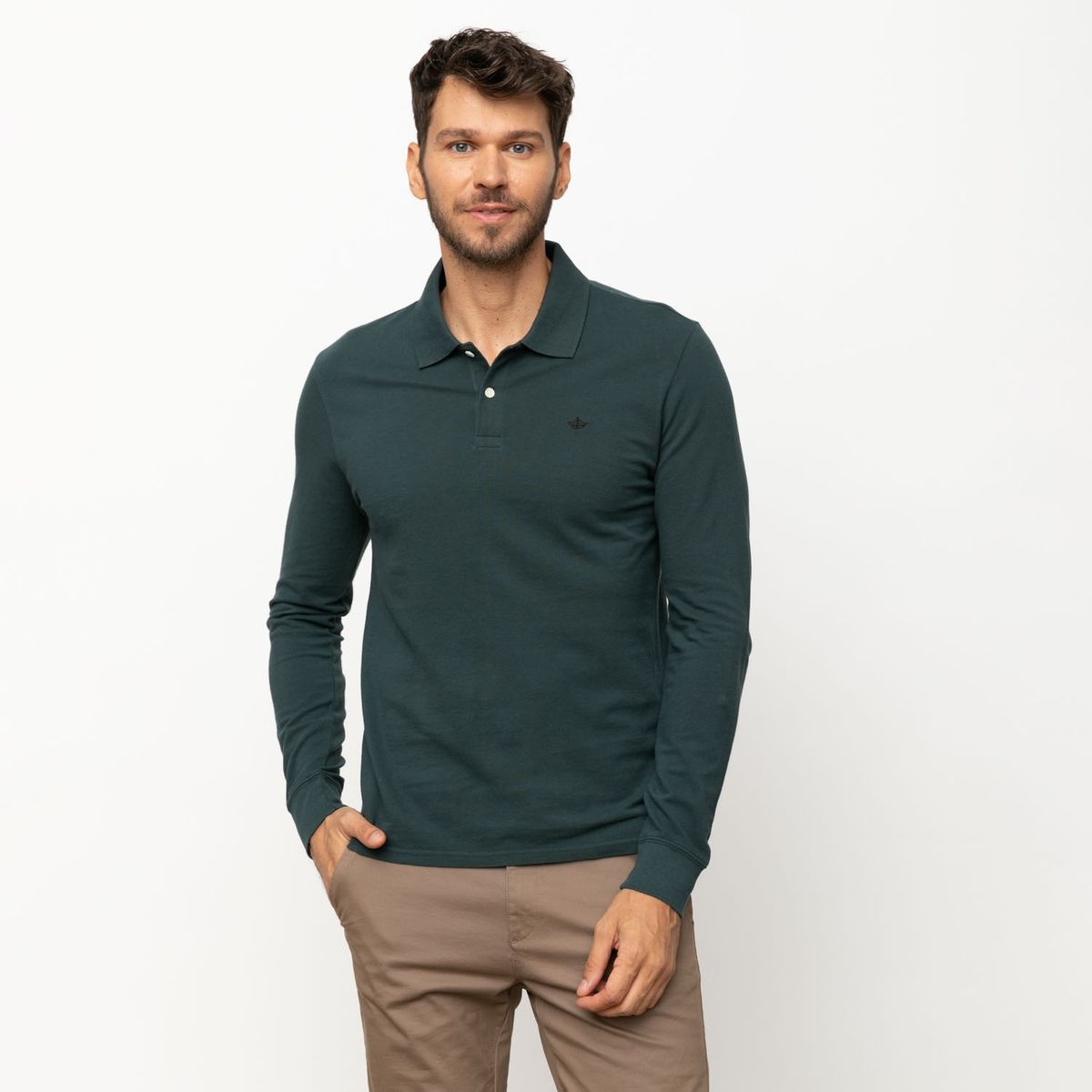 DOCKERS - Polera Con Cuello Pique Manga Larga Algodón Hombre Dockers