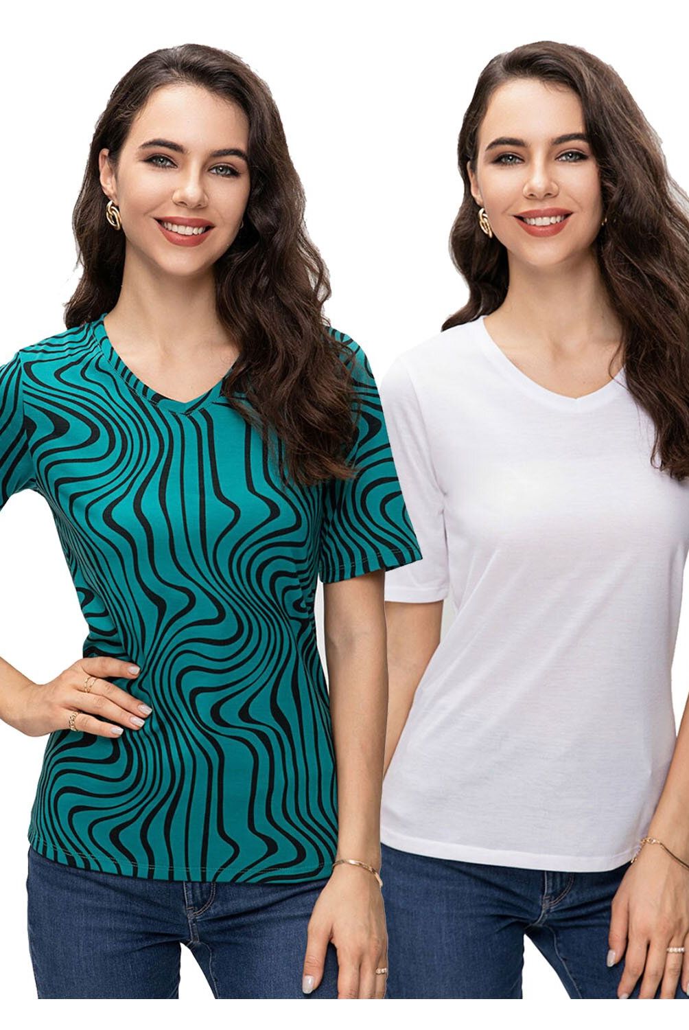 FASHION'S PARK - Polera Bipack Print Verde Oscuro