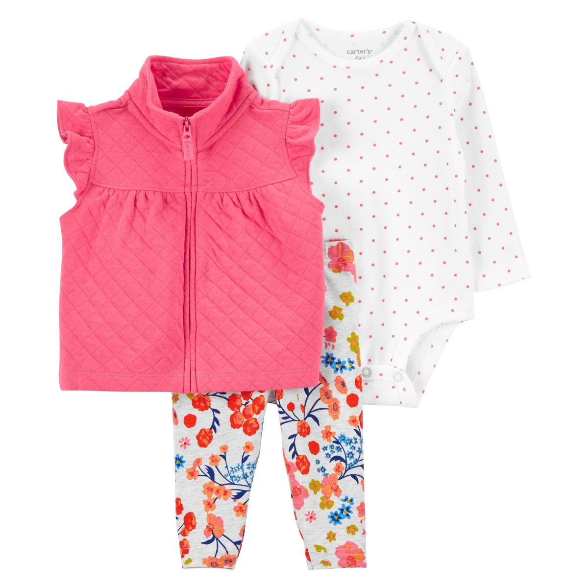 CARTER'S - Conjunto 3 piezas Poleron sin manga, Calza y Body Bebé Niña Carter´s