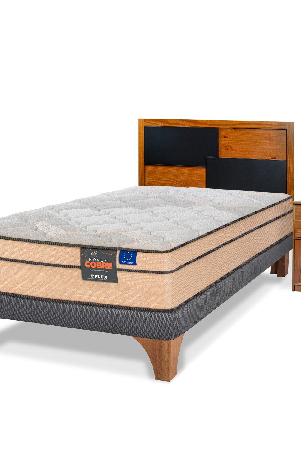 FLEX - Cama Europea Novus Cobre 1.5 Plazas 105x200 + Set Colonia Flex Flex