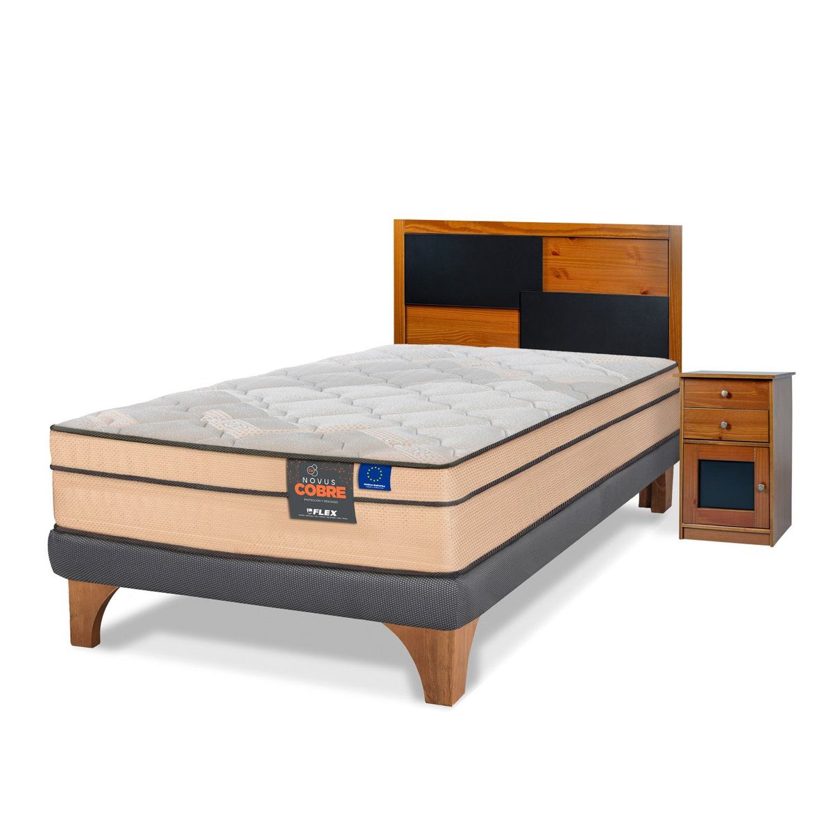 FLEX - Cama Europea Novus Cobre 1.5 Plazas 105x200 + Set Colonia Flex Flex