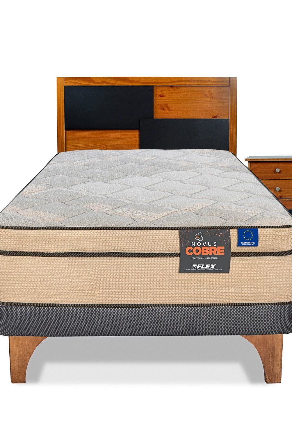 FLEX - Cama Europea Novus Cobre 1.5 Plazas 105x200 + Set Colonia Flex Flex