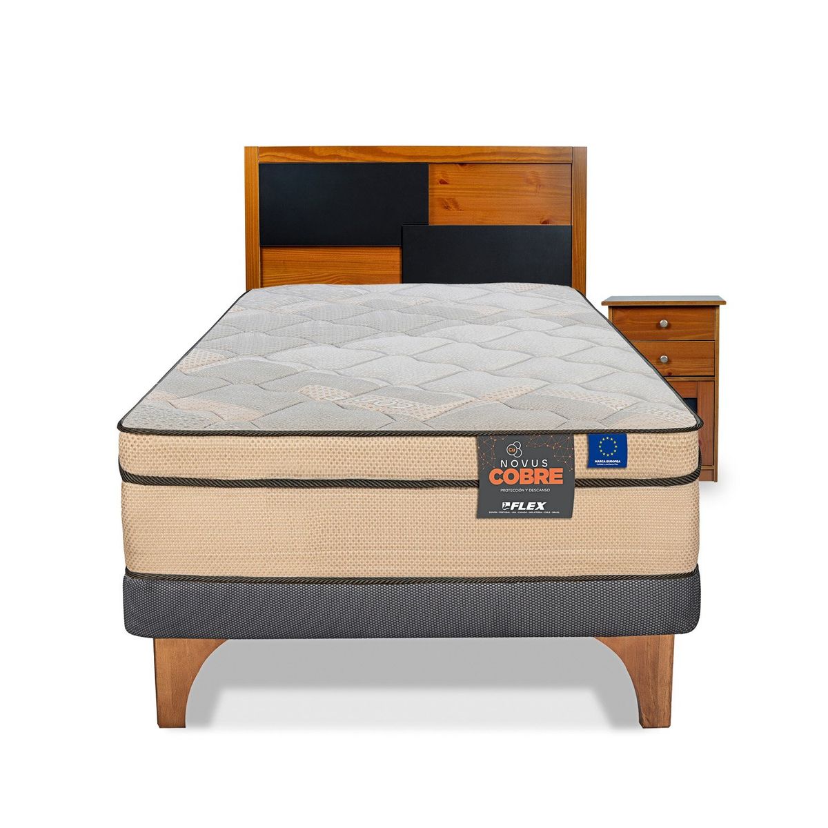 FLEX - Cama Europea Novus Cobre 1.5 Plazas 105x200 + Set Colonia Flex Flex