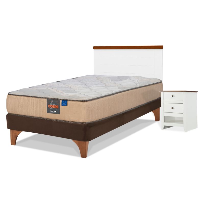 FLEX - Cama Europea Novus Cobre 1.5 Plazas 105x200 + Set London Flex