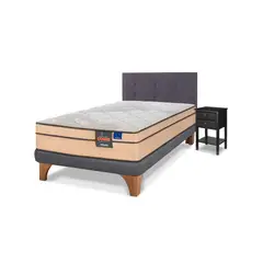 FLEX - Cama Europea Novus Cobre 1.5 Plazas 105x200 + Respaldo Royal Grafito + Velador Rover