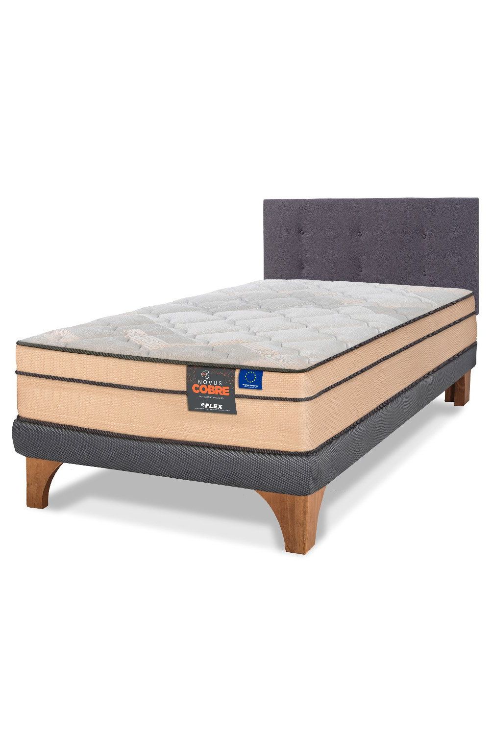 FLEX - Cama Europea Novus Cobre 1.5 Plazas 105x200 + Respaldo Royal Grafito Flex