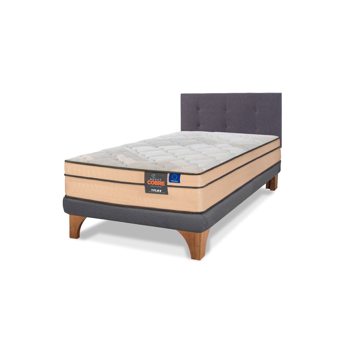 FLEX - Cama Europea Novus Cobre 1.5 Plazas 105x200 + Respaldo Royal Grafito Flex
