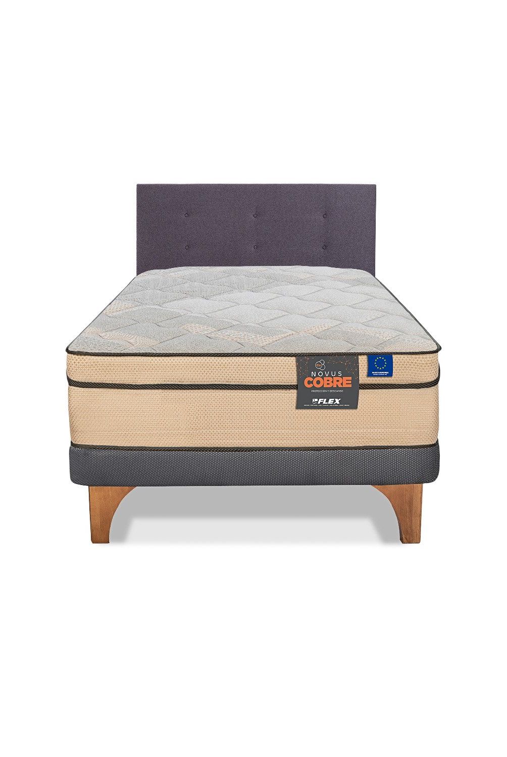 FLEX - Cama Europea Novus Cobre 1.5 Plazas 105x200 + Respaldo Royal Grafito Flex