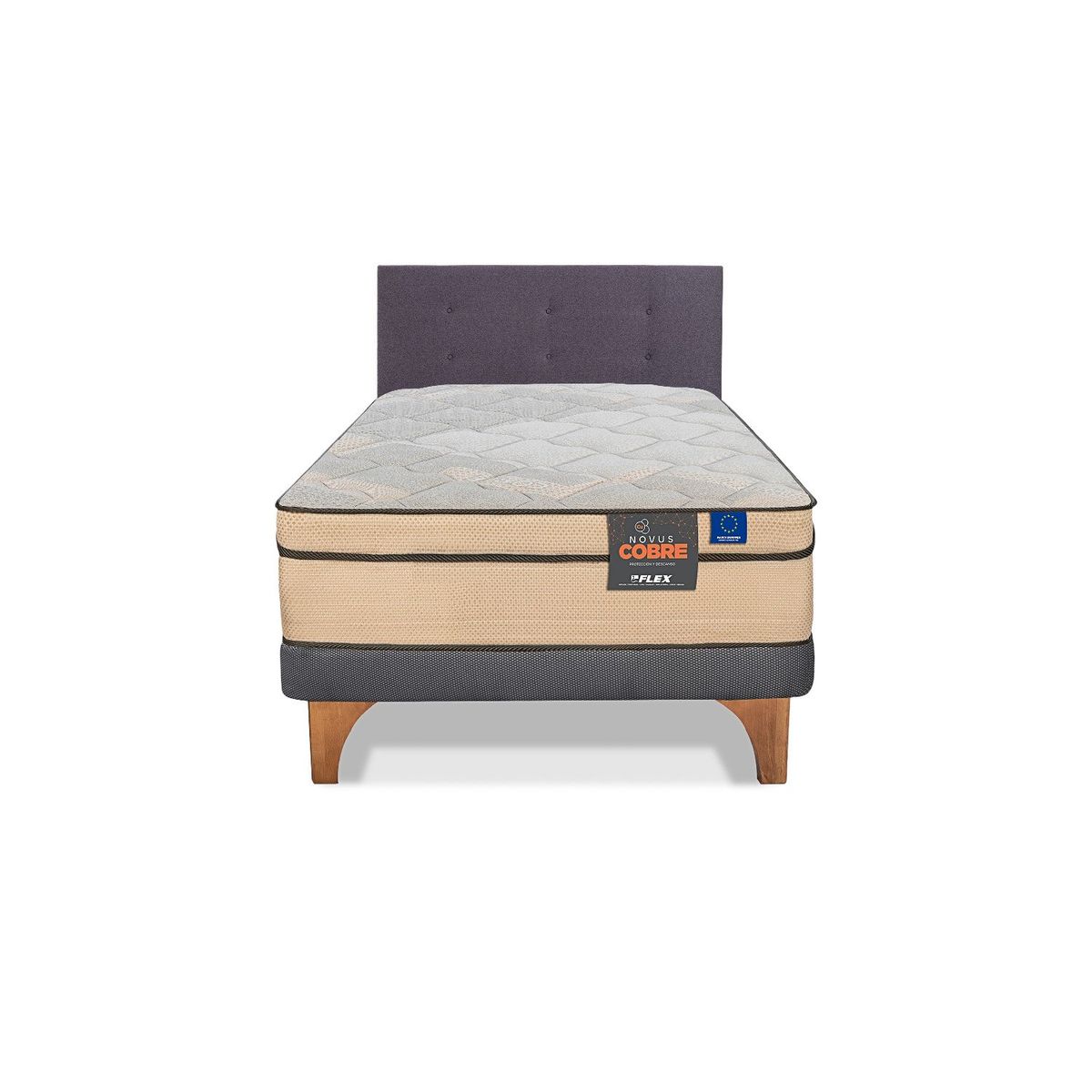 FLEX - Cama Europea Novus Cobre 1.5 Plazas 105x200 + Respaldo Royal Grafito Flex