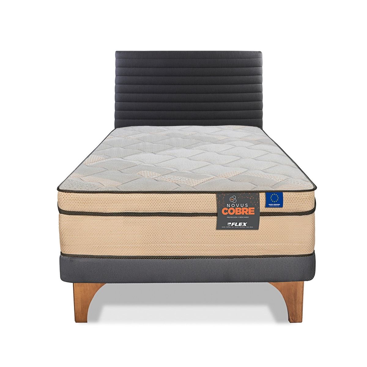 FLEX - Cama Europea 1 Plaza 90x200 + Respaldo Modern Flex