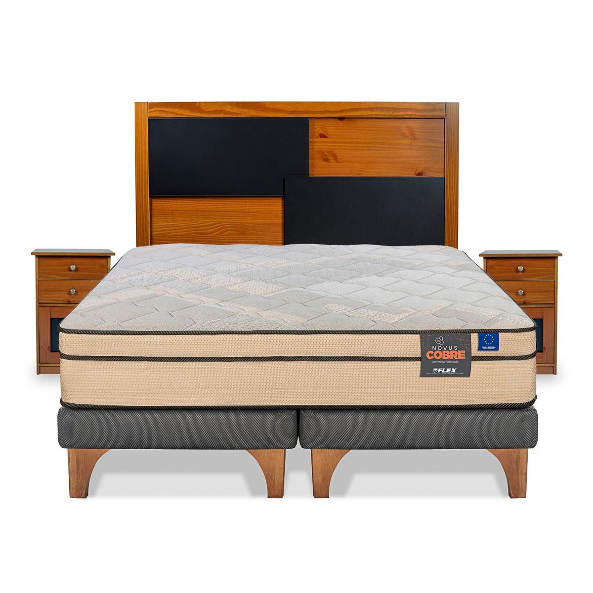 FLEX - Cama Europea Novus Cobre 2 Plazas 150x200 + Set Colonia Flex