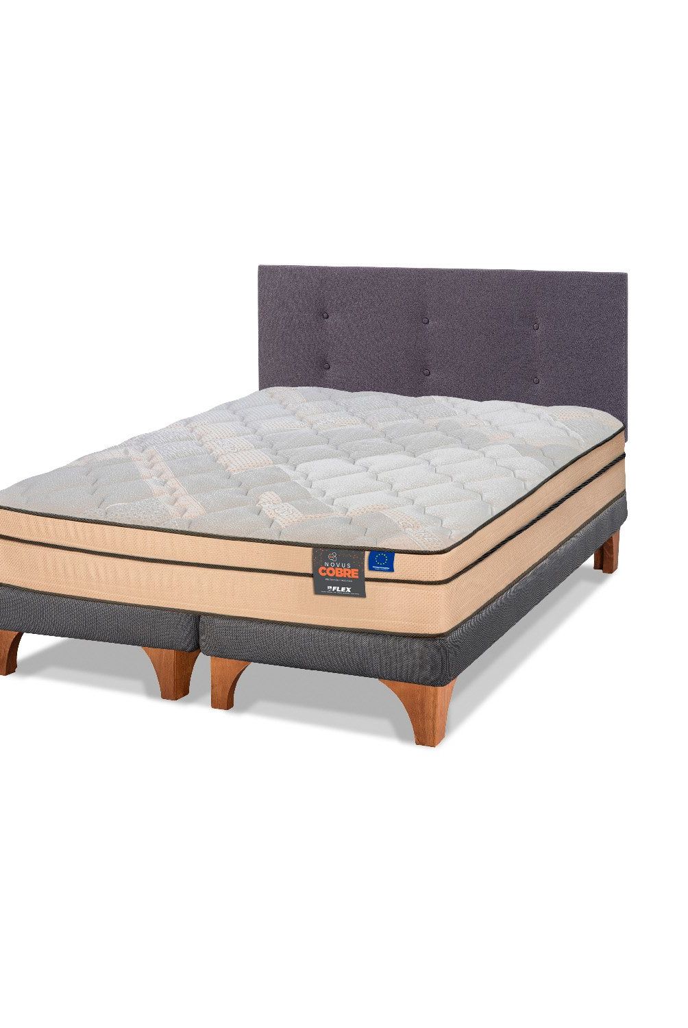 FLEX - Cama Europea Novus Cobre 2 Plazas 150x200 + Respaldo Royal Grafito Flex