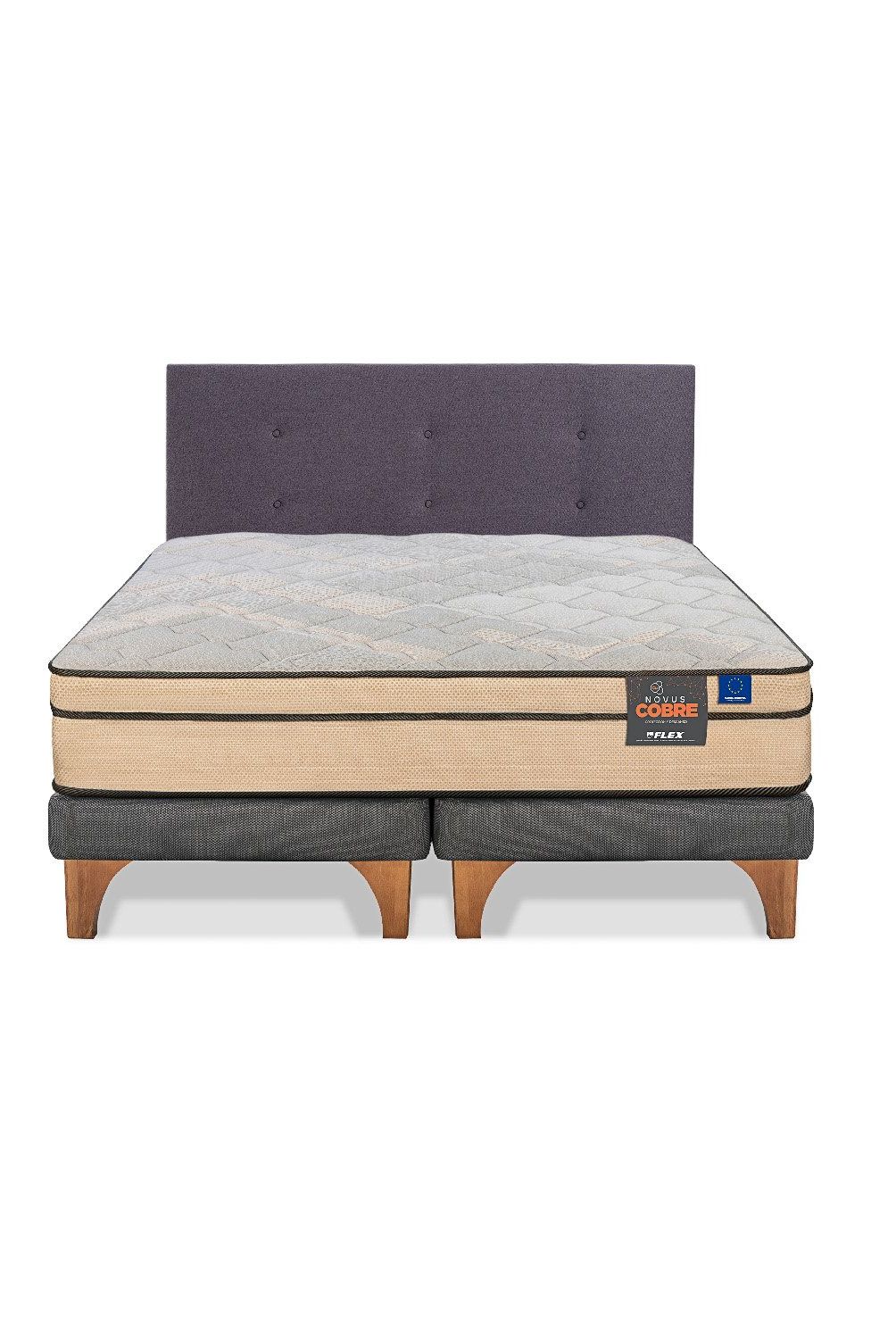 FLEX - Cama Europea Novus Cobre 2 Plazas 150x200 + Respaldo Royal Grafito Flex