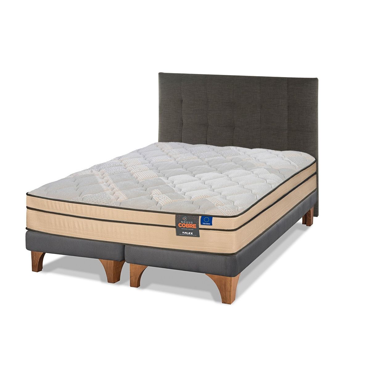 FLEX - Cama Europea Novus Cobre 2 Plazas 150x200 + Respaldo Design Gráfito Flex