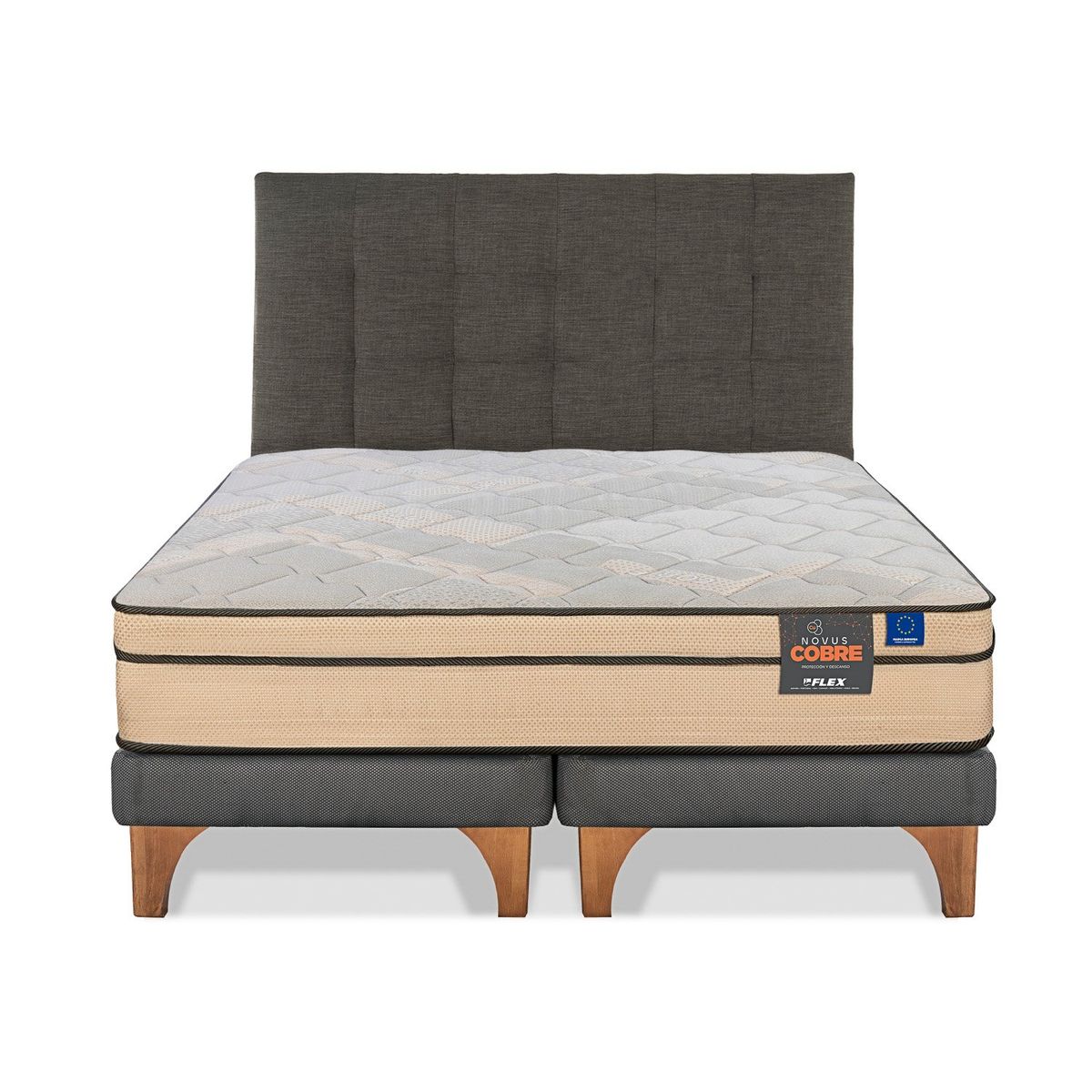 FLEX - Cama Europea Novus Cobre 2 Plazas 150x200 + Respaldo Design Gráfito Flex