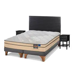 FLEX - Cama Europea Novus Cobre 2 Plazas 150x200 + Respaldo Modern + Veladores Rover