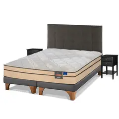 FLEX - Cama Europea Novus Cobre 2 Plazas 150X200 + Respaldo Grafito + Veladores Rover