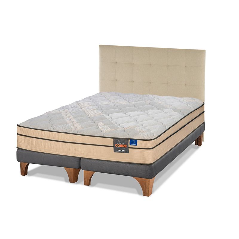 FLEX - Cama Europea Novus Cobre King 180x200 + Respaldo Crudo Flex