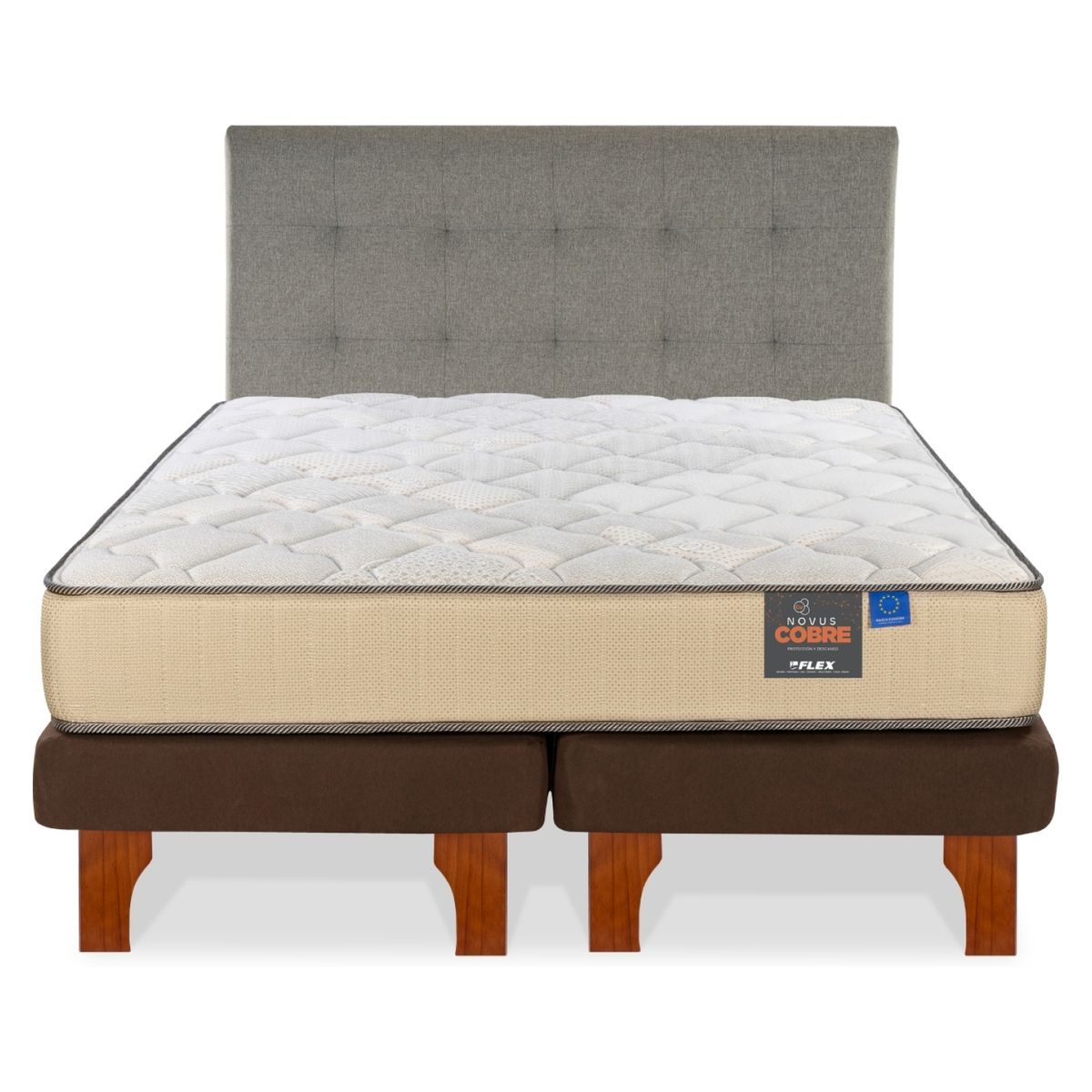 FLEX - Cama Europea Novus Cobre King 180x200 + Respaldo Design Gris Flex
